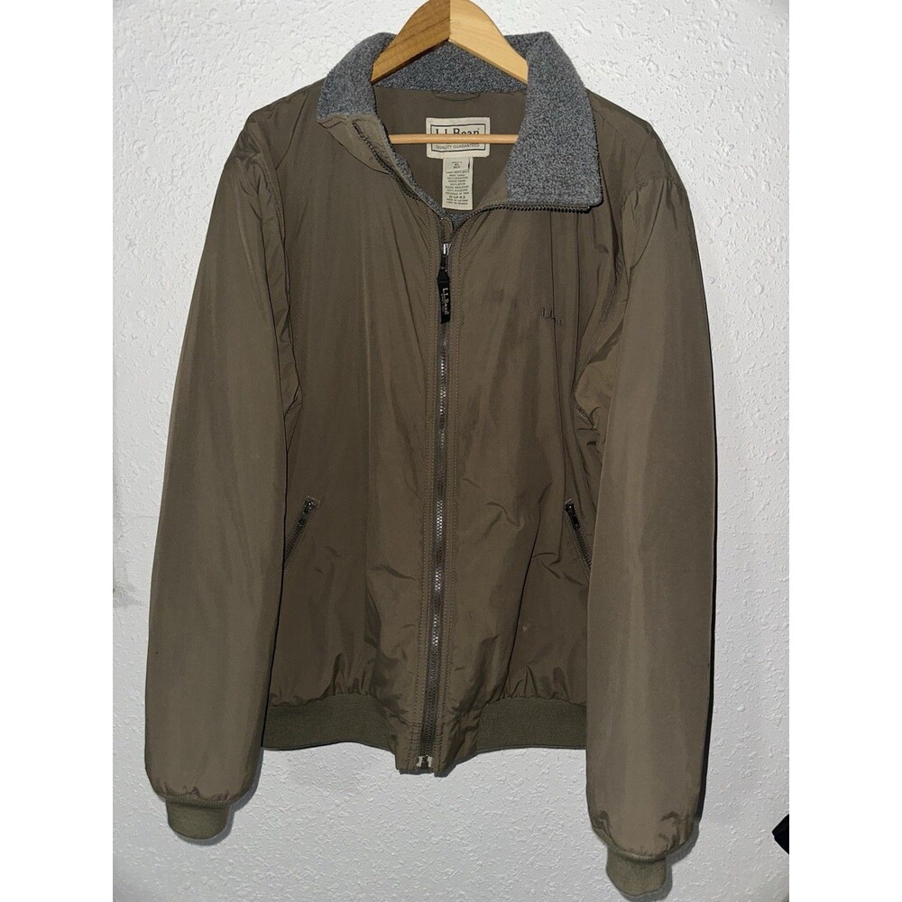 LL Bean Dull Zip Warm-Up Jacket Dark Forest Green Fleece Lined Bomber Men’s XL